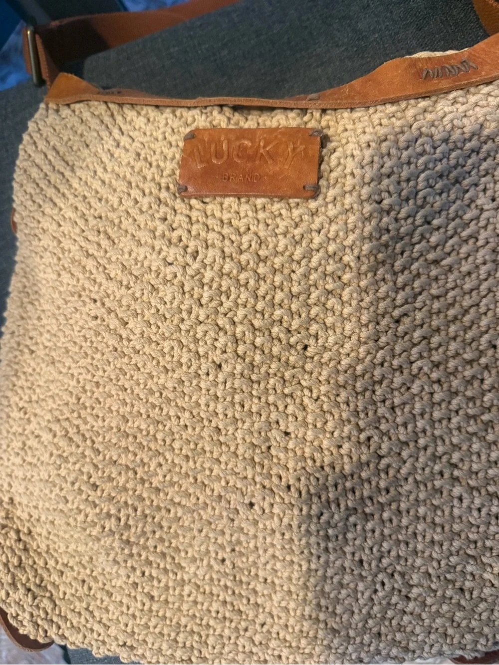 Lucky Brand Crochet Hobo Shoulder Bag | Leather Trim | Boho Festival Purse